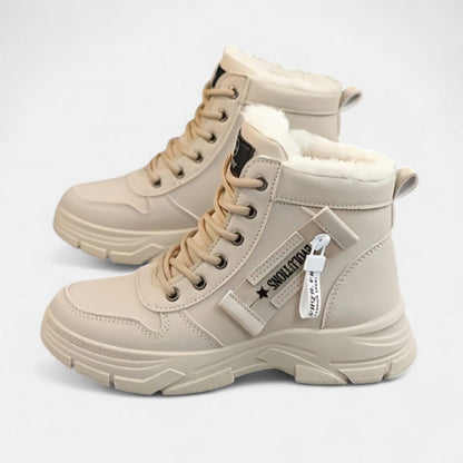 Women's Fleece Lined Lace Up Ankle Boots - Khaki