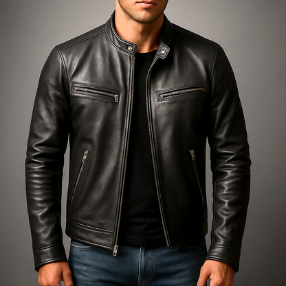 Men's Leather Biker Jacket - Green