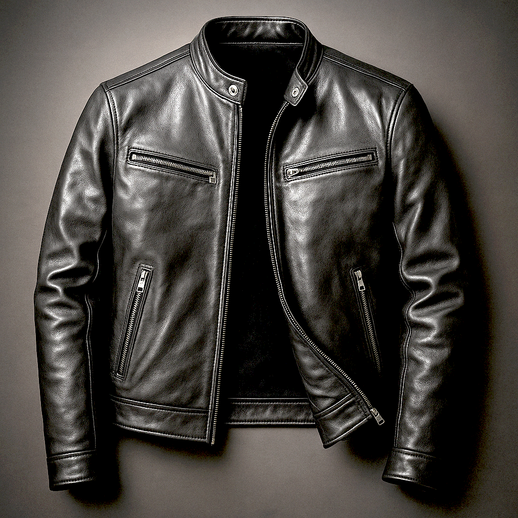 Men's Leather Biker Jacket - Green