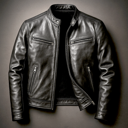 Men's Leather Biker Jacket - Green