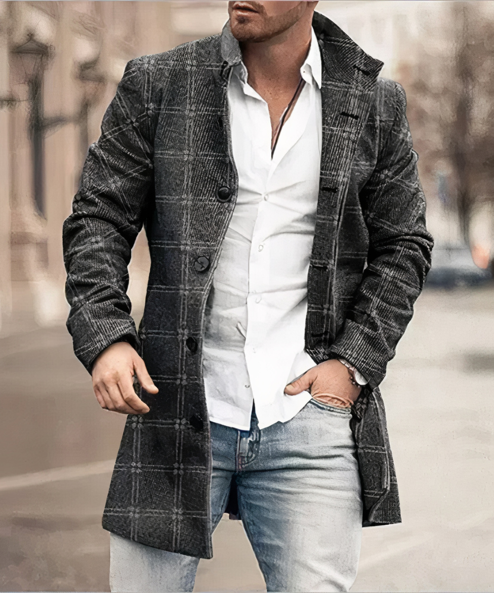 Men's Button Front Trench Coat - Grey