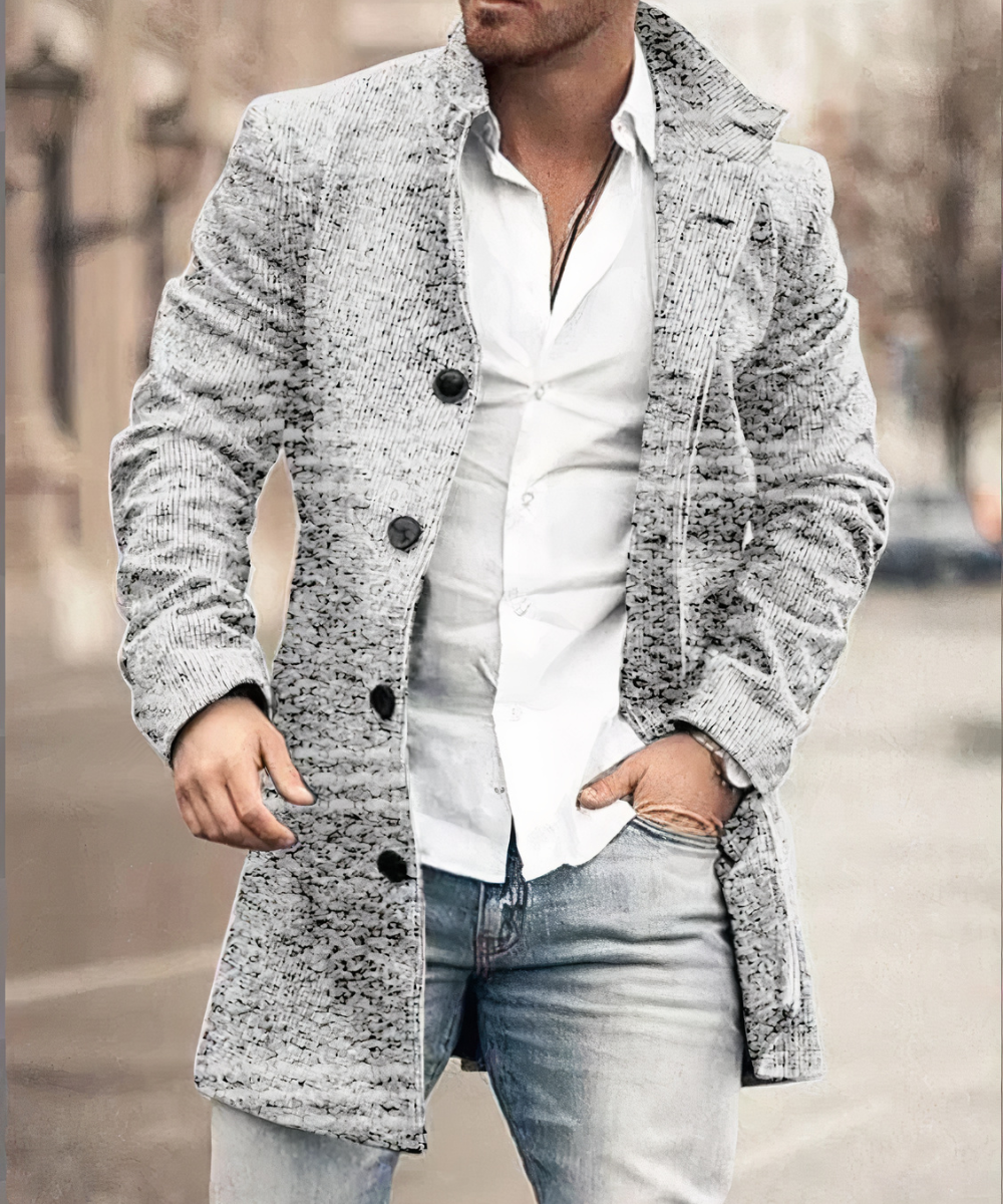 Men's Button Front Trench Coat - Grey