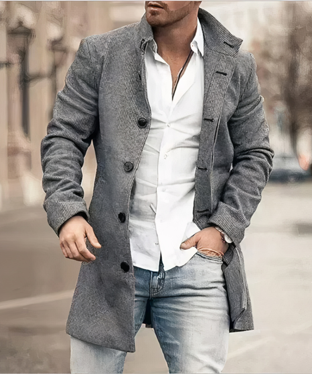 Men's Button Front Trench Coat - Grey