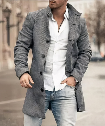 Men's Button Front Trench Coat - Grey