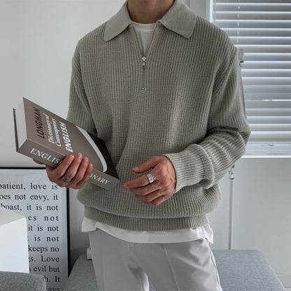 Men's Textured Zip Knit Sweater - Grey
