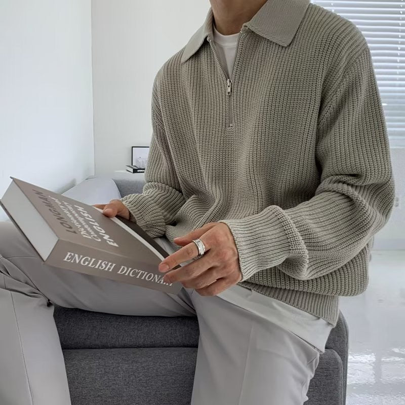 Men's Textured Zip Knit Sweater - Black