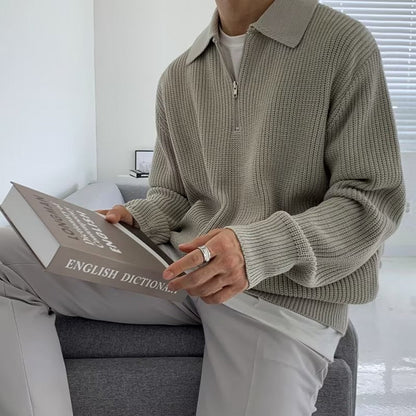 Men's Textured Zip Knit Sweater - Black
