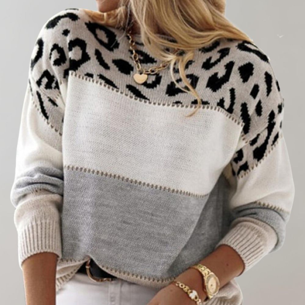Women's Leopard Print Knit Sweater - Pink