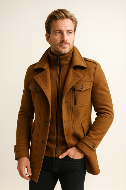 Men's Wool Winter Coat - Brown