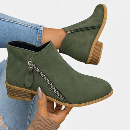 Women's Suede Zip Ankle Boots - Gray