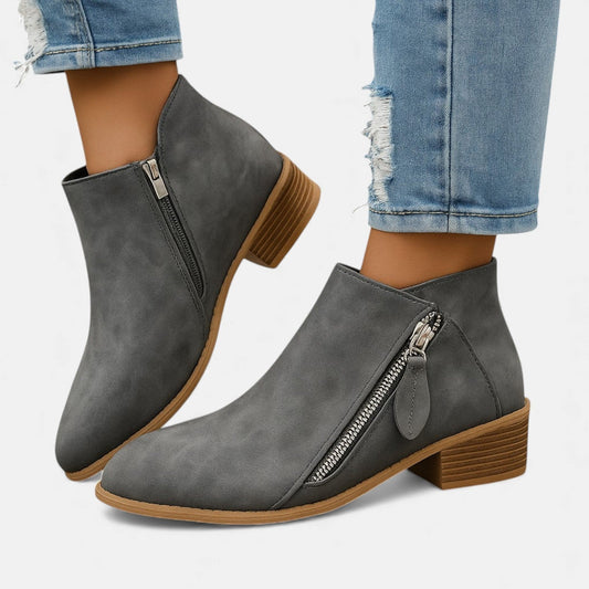 Women's Suede Zip Ankle Boots - Gray