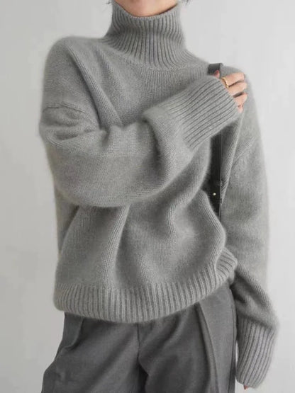 Women's High Neck Knit Sweater - Beige