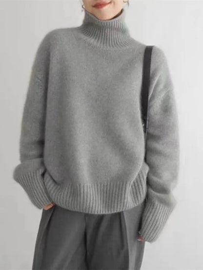Women's High Neck Knit Sweater - Beige