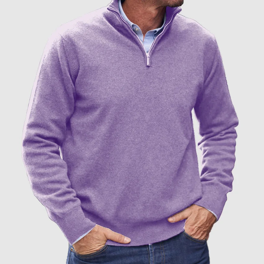 Men's Knit Quarter Zip Pullover - Light Purple