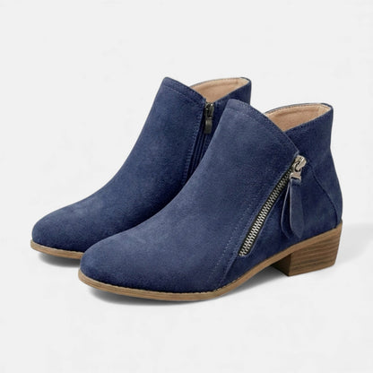 Women's Suede Zip Ankle Boots - Blue (Fabric)