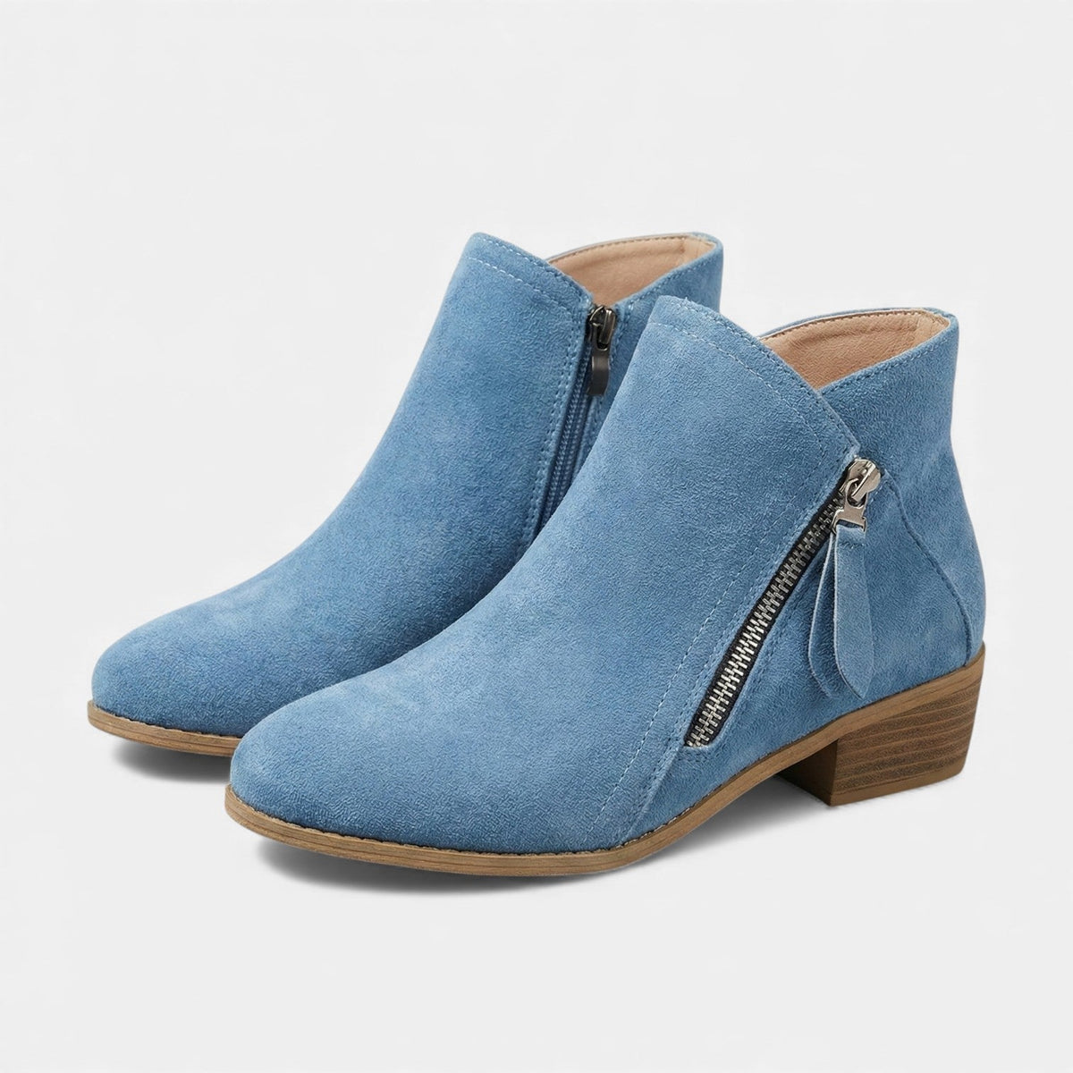 Women's Suede Zip Ankle Boots - Gray