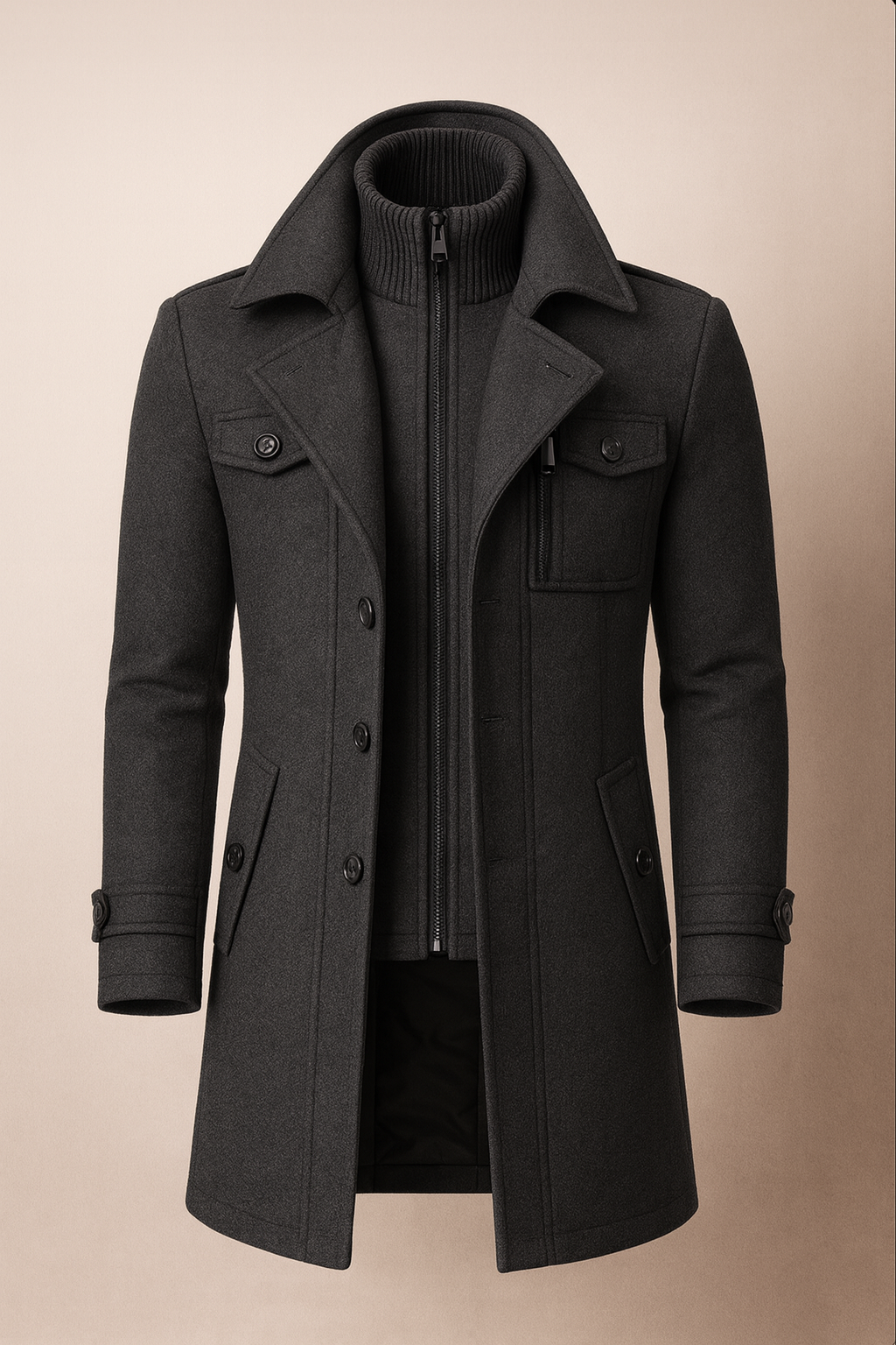 Men's Wool Winter Coat - Black