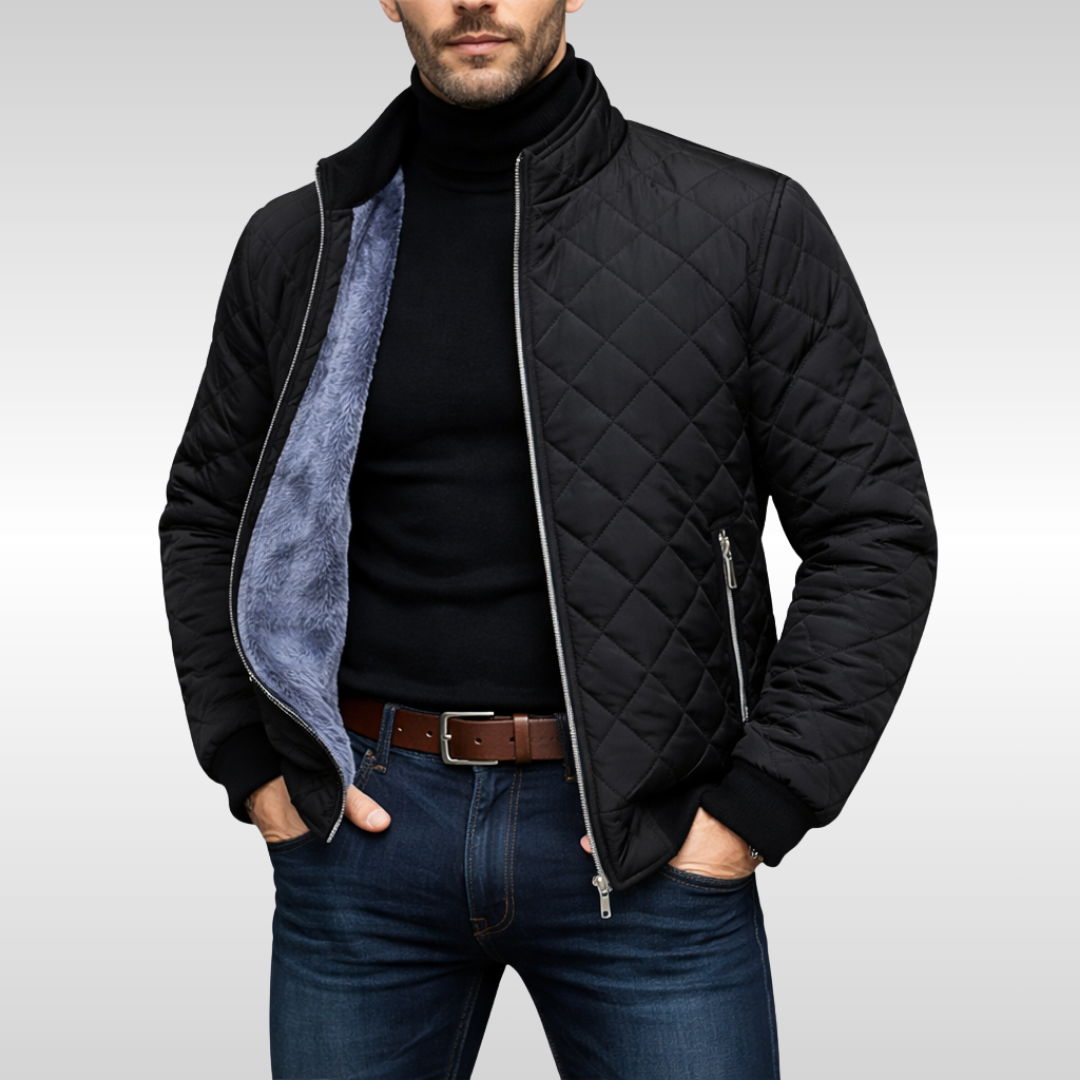Men's Quilted Down Winter Jacket - Navy Blue
