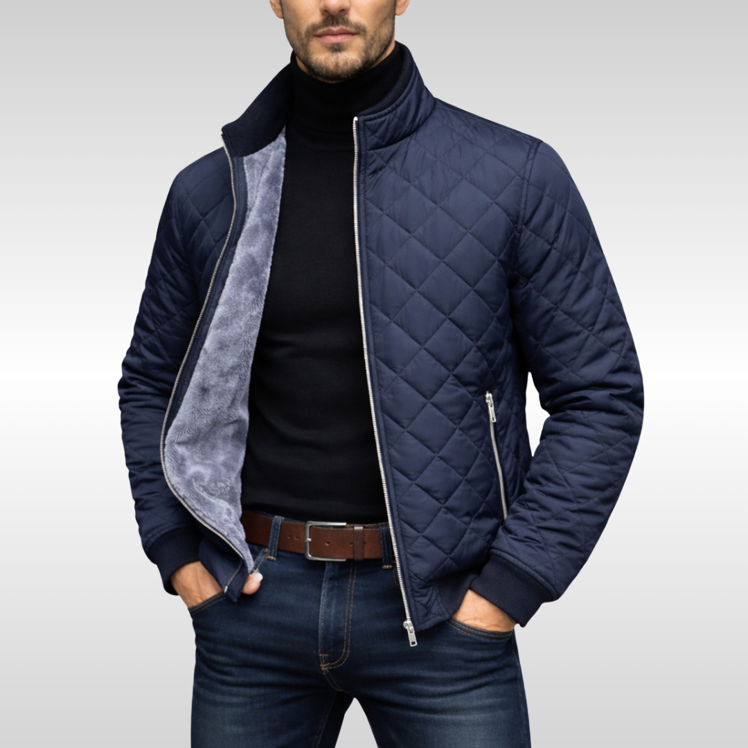 Men's Quilted Down Winter Jacket - Navy Blue