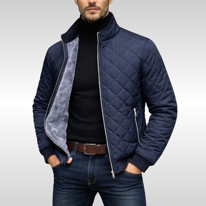 Men's Quilted Down Winter Jacket - Navy Blue