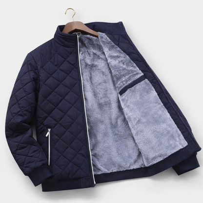 Men's Quilted Down Winter Jacket - Navy Blue
