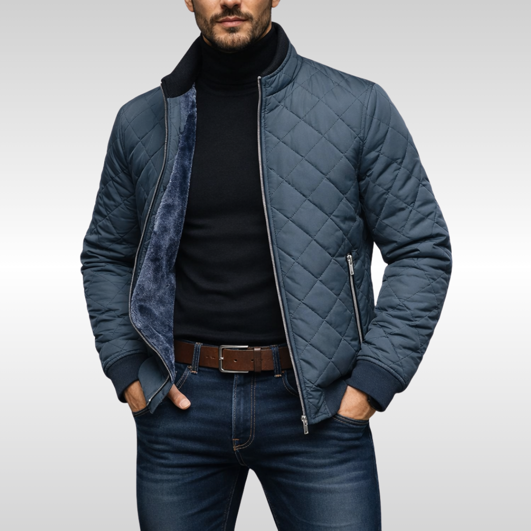 Men's Quilted Down Winter Jacket - Navy Blue