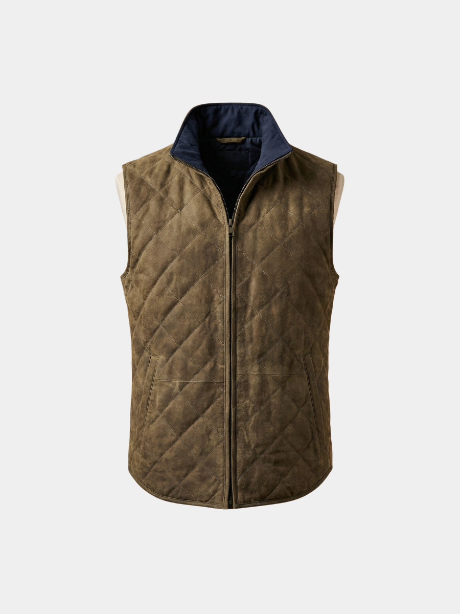 Men's Quilted Microsuede Vest - Brown