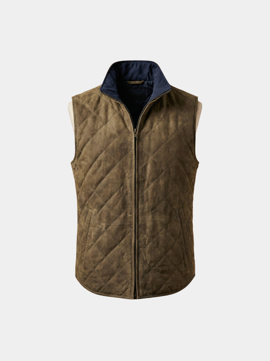 Men's Quilted Microsuede Vest - Brown