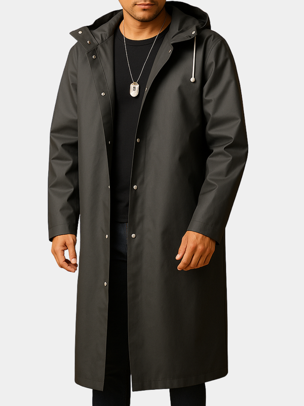 Men's Long Waterproof Raincoat - Black