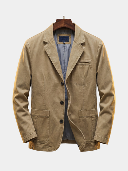 Men's Washed Denim Blazer - Khaki