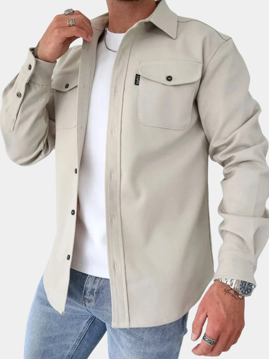 Men's Cotton Shirt Jacket - Beige