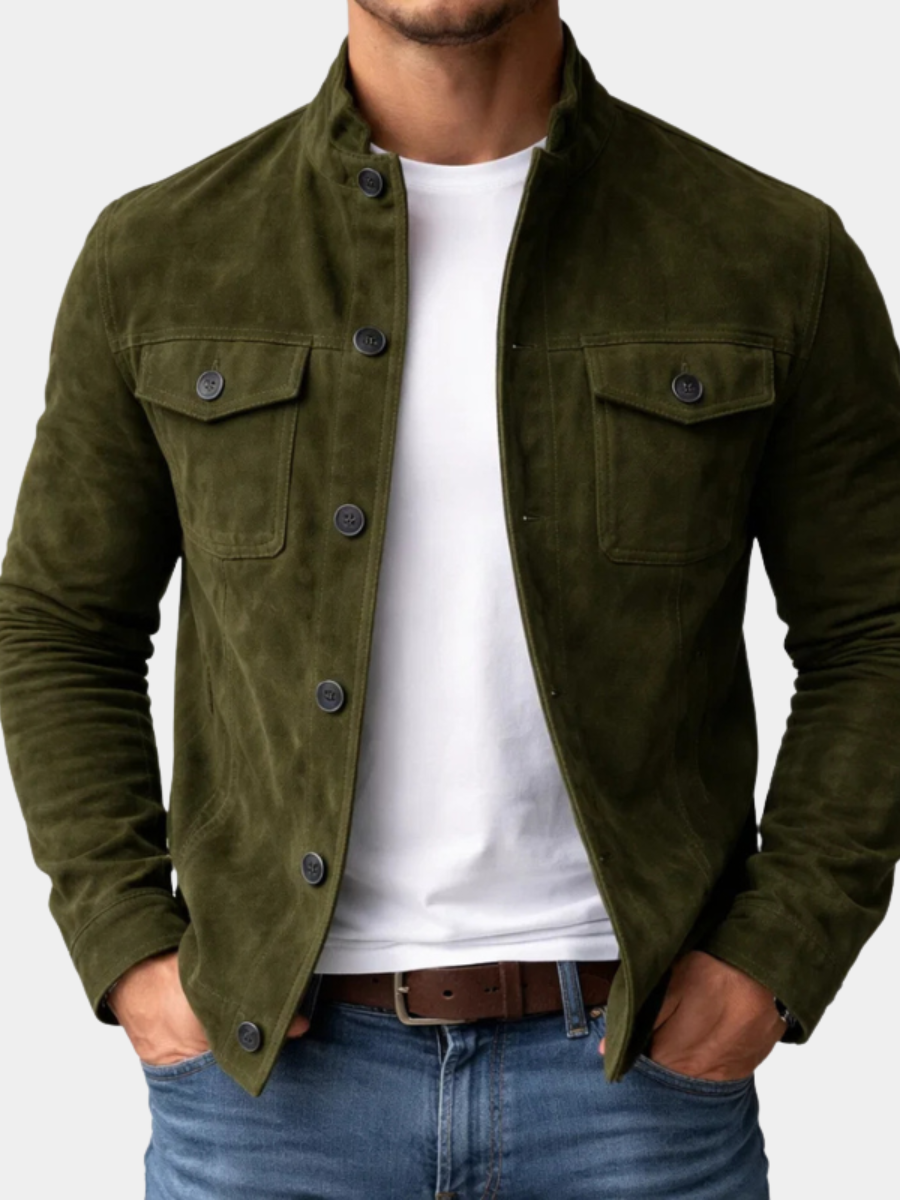 Men's Suede Shirt Jacket - Army Green