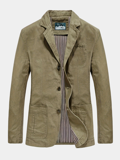 Men's Cotton Lapel Blazer - Khaki