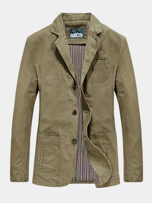 Men's Cotton Lapel Blazer - Khaki