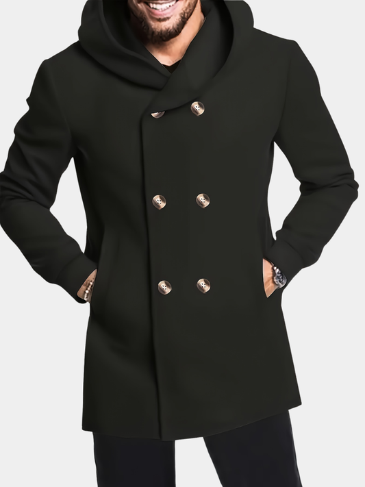 Men's Tweed Hooded Coat - Black