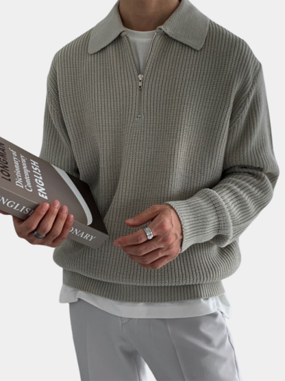 Men's Textured Zip Knit Sweater - Grey