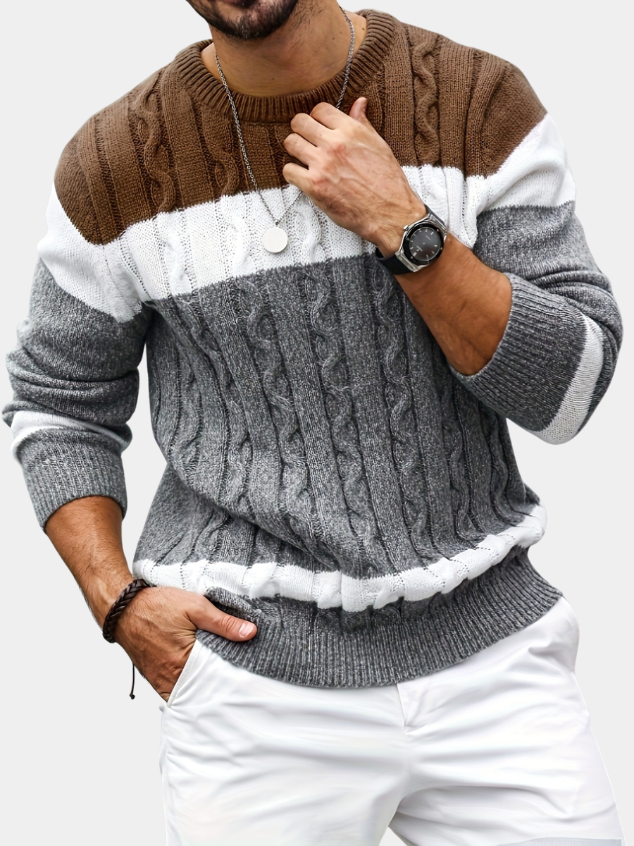 Men's Colorblock Cable Knit Sweater - Brown
