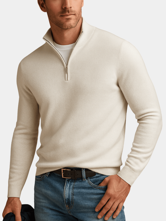 Men's Half Zip Sweater - White