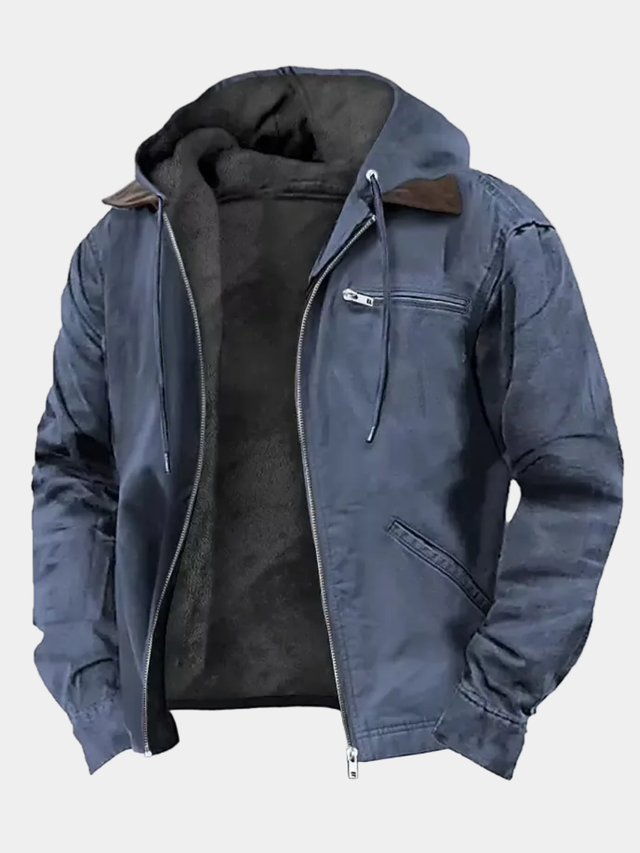 Men's Down Puffer Coat - Navy Blue