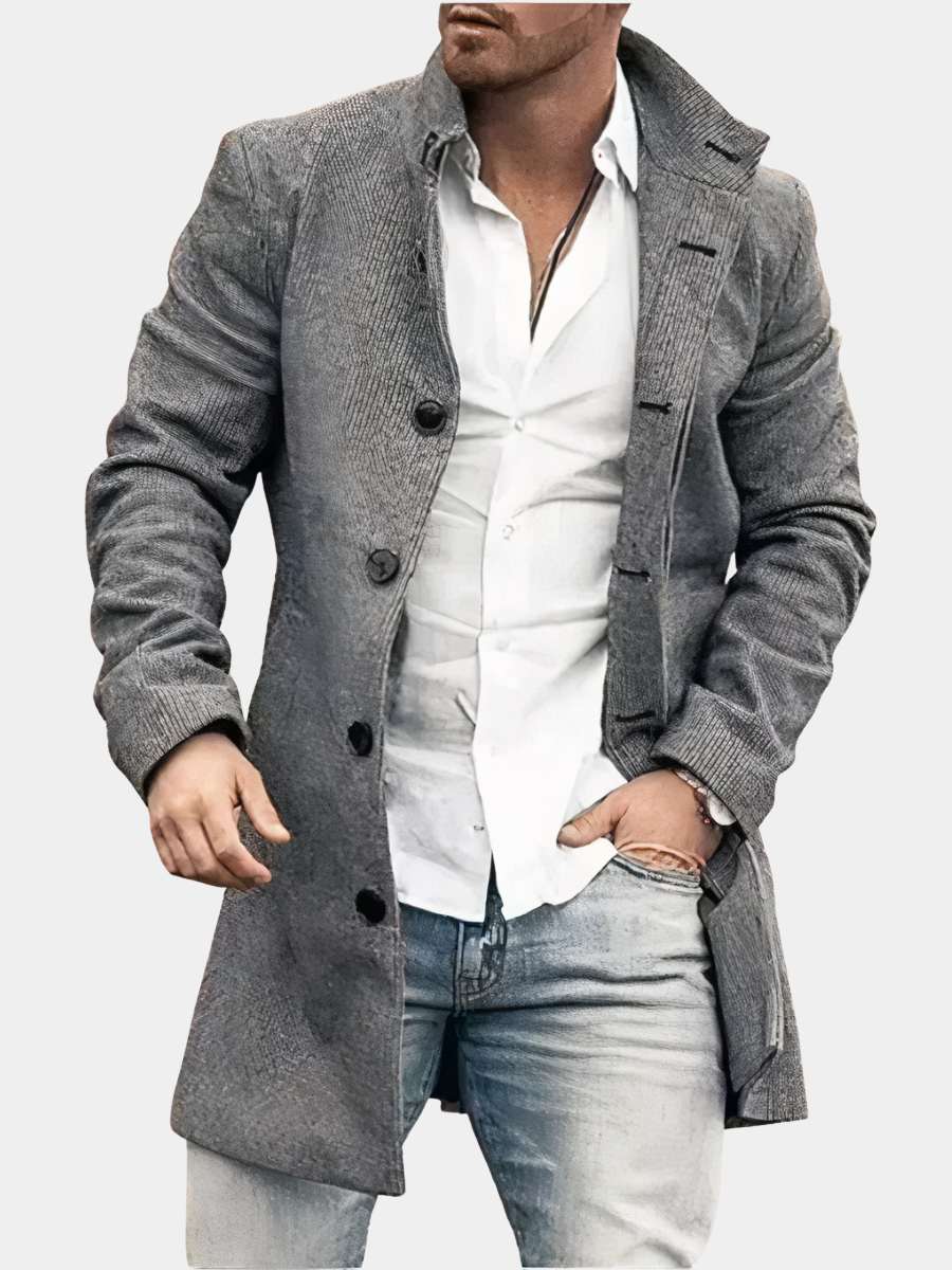 Men's Button Front Trench Coat - Grey
