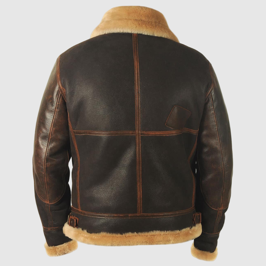 Men's Leather Aviator Jacket - Brown