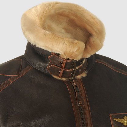 Men's Leather Aviator Jacket - Brown