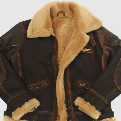 Men's Leather Aviator Jacket - Brown