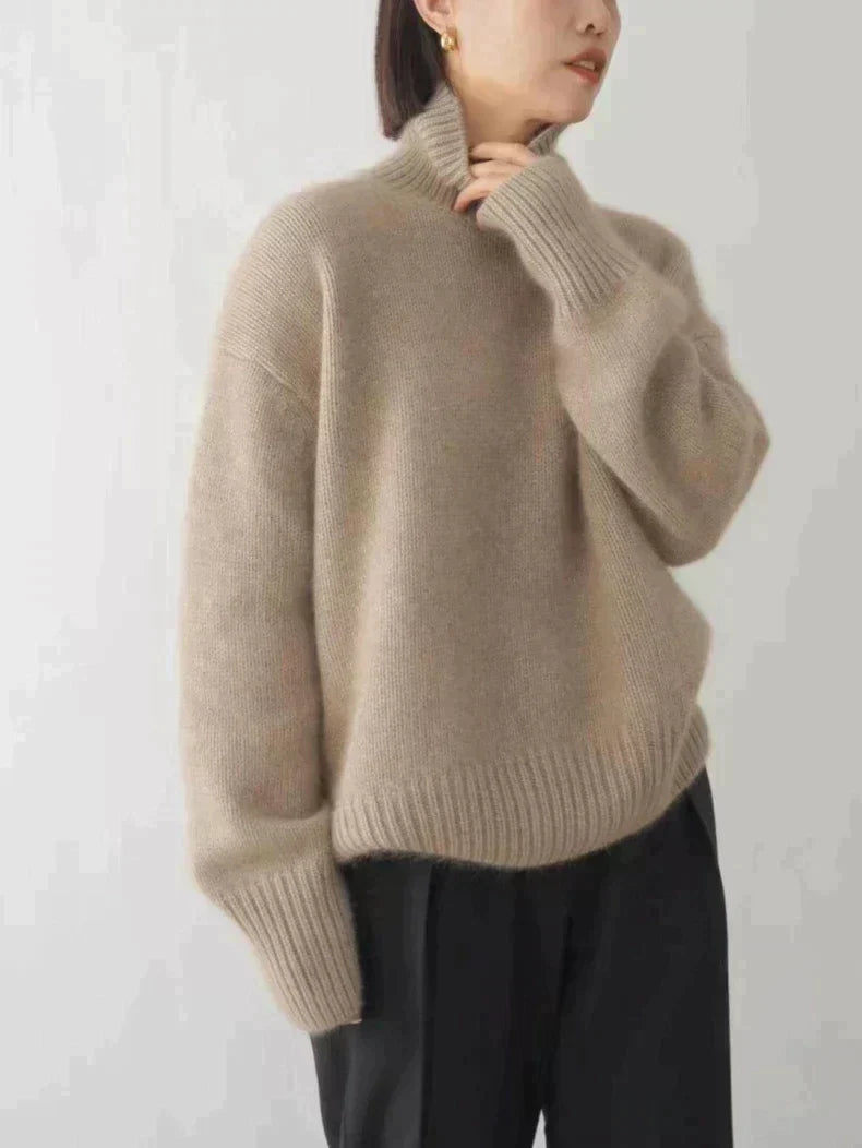 Women's High Neck Knit Sweater - Grey