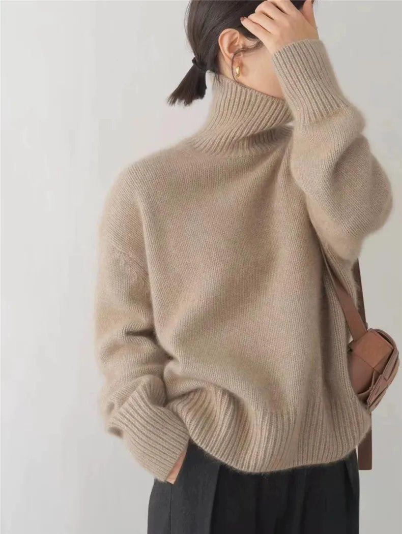Women's High Neck Knit Sweater - Grey