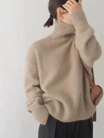 Women's High Neck Knit Sweater - Grey