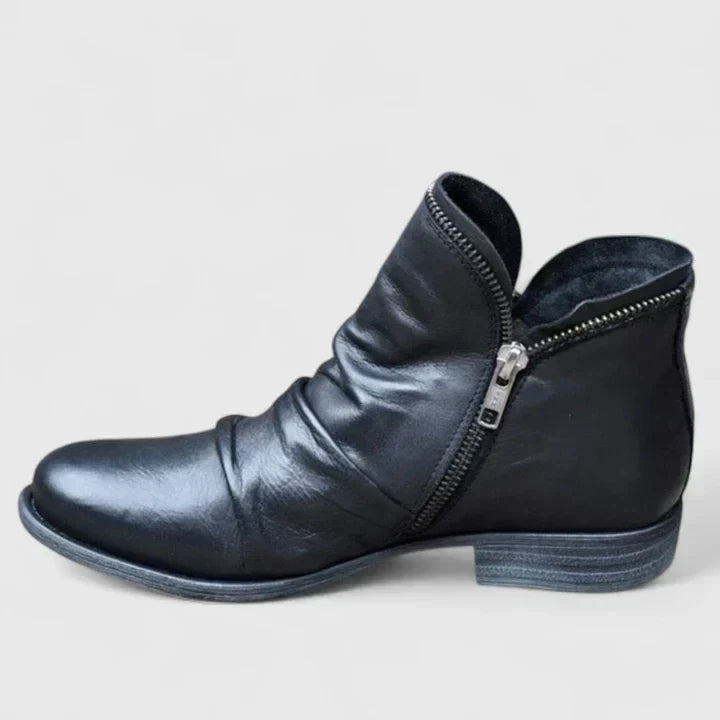 Women's Leather Slouch Ankle Boots - Purple