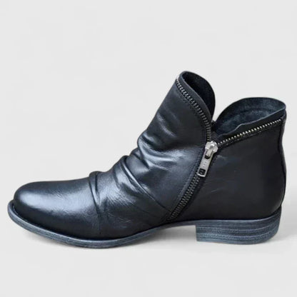 Women's Leather Slouch Ankle Boots - Purple