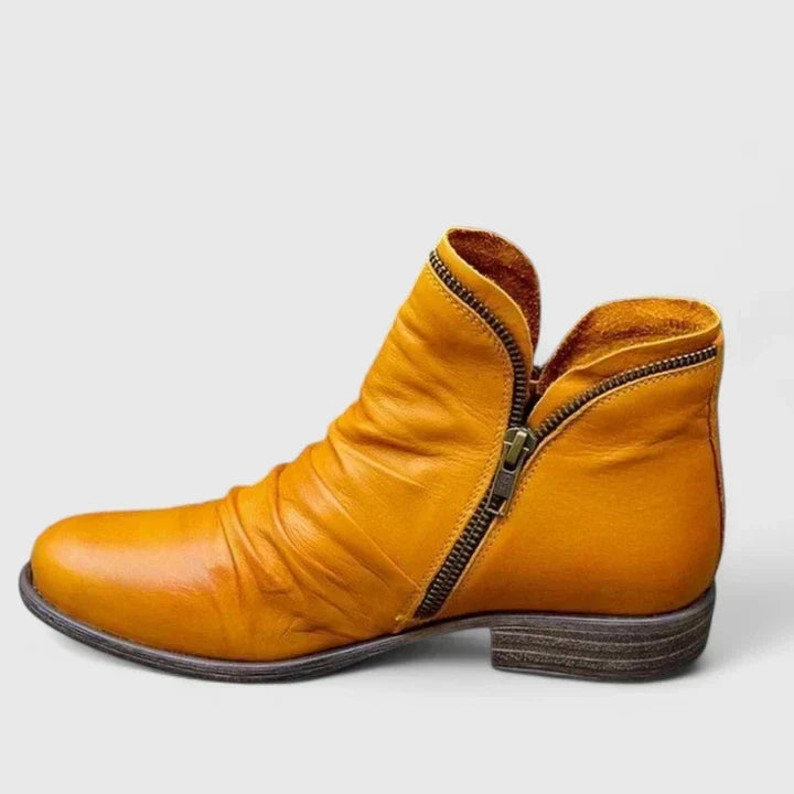 Women's Leather Slouch Ankle Boots - Purple