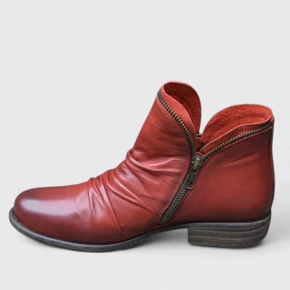 Women's Leather Slouch Ankle Boots - Purple